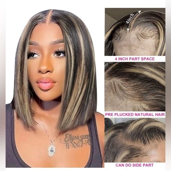 Celebrity |Highlight Bob Wig Human Hair 13X4 HD Lace Front Human Hair Bob Wig main image 4